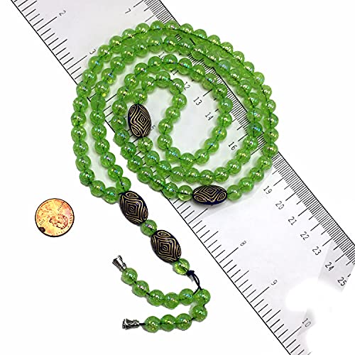 -8MM -99 Beads Necklace DHIKR TASBIH Collection- Imitation Acrylic Muslim Beads-Tesbih-Tasbih-Tasbeeh-Misbaha-Masbaha-Subha-Sebha (Shiny Light Green) - color: Shiny Light Green