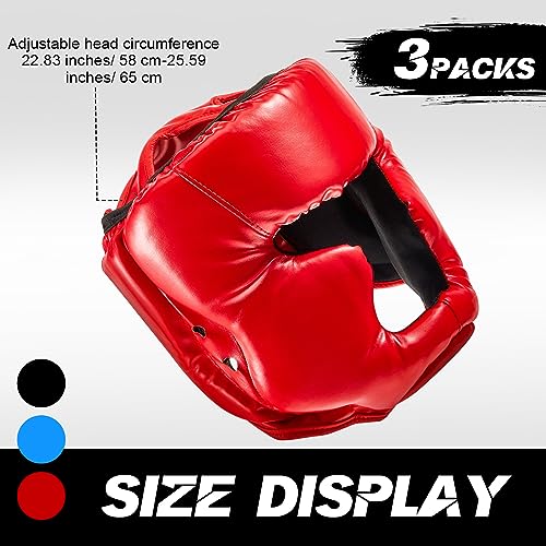 Jenaai 3 Pack Boxing Headgear Adjustable Padded Safety Head Guard MMA Training Sparring Kickboxing Muay Thai Martial Art Karate Taekwondo Helmet Gift for Valentines Adult Men Women - color: Black, Red ,Blue