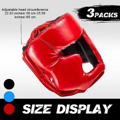 Jenaai 3 Pack Boxing Headgear Adjustable Padded Safety Head Guard MMA Training Sparring Kickboxing Muay Thai Martial Art Karate Taekwondo Helmet Gift for Valentines Adult Men Women - color: Black, Red ,Blue