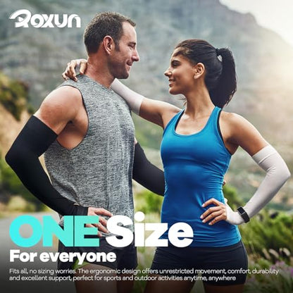 ROXUN Arm Sleeves with Thumb Hole, Cooling UV Sun Protection Compression Tattoo Cover Up for Men/Women - color: 4 Pairs - 2 Black+2 White