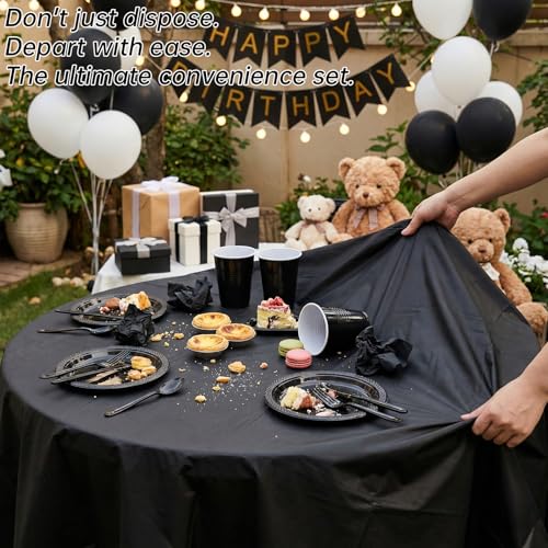 Tinybee 352 Pcs Black Plastic Plates, Disposable Dinnerware Set for 50 - color: Black