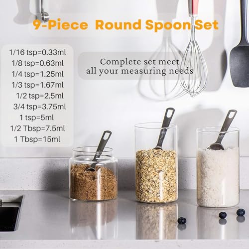 23 Pcs Stainless Steel Measuring Spoons Set with Leveler, Metal Round & Rectangular Spoons plus 5 Mini Teaspoons for Precise Cooking and Baking, Standard Sizes with Clear Engraved Markings - size: 23 Pcs