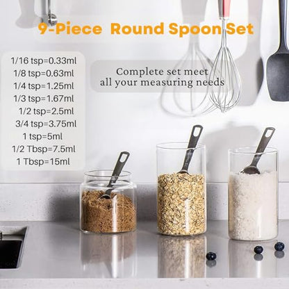 23 Pcs Stainless Steel Measuring Spoons Set with Leveler, Metal Round & Rectangular Spoons plus 5 Mini Teaspoons for Precise Cooking and Baking, Standard Sizes with Clear Engraved Markings - size: 23 Pcs