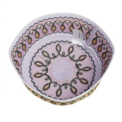 RUIXIA Men Boys Muslim Prayer Kufi Hat Skull Cap Embroidery Islam Kufi Headware takke Praying Beanie Hat Kofia Topi Hat - color: Yellow/White--kids 7-10yrs