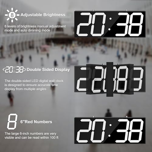 CHKOSDA Digital Wall Clock with Double Sided Display, Large Digital Clock with Timer,Alarm,Temperature and Date,Two Faced Hanging Digital Clock Large Display for Multiple Public Places(White) - color: White