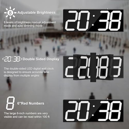 CHKOSDA Digital Wall Clock with Double Sided Display, Large Digital Clock with Timer,Alarm,Temperature and Date,Two Faced Hanging Digital Clock Large Display for Multiple Public Places(White) - color: White