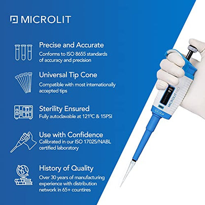 MICROLIT - Single-Channel Pipettes with Adjustable Volume, Accurate and Calibrated Micropipette for 0.2-2ul Liquid Capacity, Compatible with 10ul Pipette Tips - size: 0.2-2ul, style: Single-Channel
