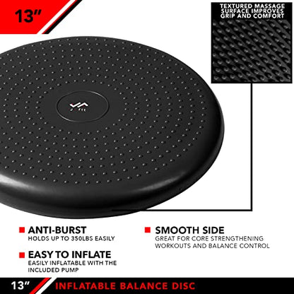 JFIT Inflatable Balance Disc - 13" or 26" Large Wobble Cushion Trainer - Durable Exercise Balance Pad for Coordination, Stability, and Core - Home, Gym, and Pet Training - style: 13-Inch - Black