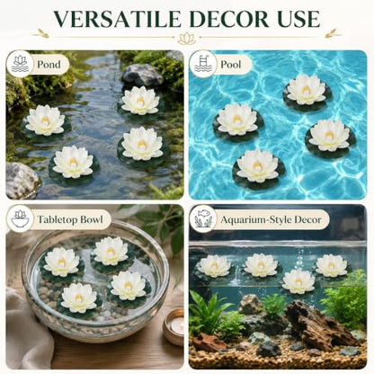 4Pcs Floating Foam Lotus Flowers with Lily Pads, Artificial Pond Plants Ornaments for Pool Aquarium Water Decoration