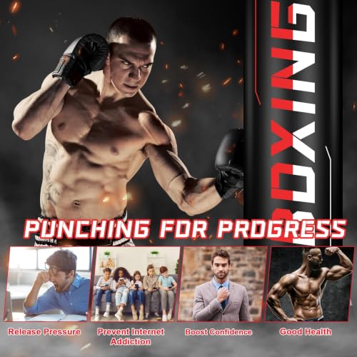 Freestanding Punching Bag for Adults,70" Heavy Duty Boxing Bag with Stand, Kickboxing and MMA Muay Thai Training Equipment for Men and Women Beginners - color: Red White Alphabet Pattern