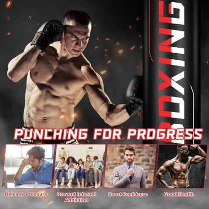Punching Bag for Adults Teens, 70" Heavy Duty Boxing Bag with Stand | Kickboxing and MMA Muay Thai Training Equipment for Men and Women Beginners - color: Red White Alphabet Pattern