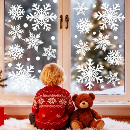 Christmas Window Clings,8 Sheet Extra Large Snowflake Double-Sided Window Clings Decals for Xmas Winter Theme Party New Year Supplies