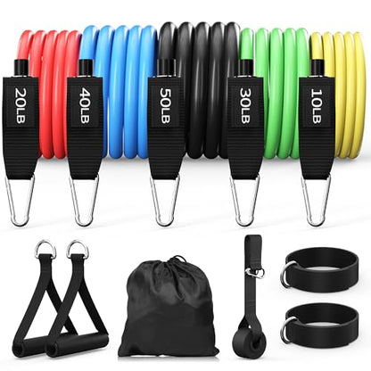 Resistance Bands Set with Handles, Exercise Bands for Working Out, Home Gym Workout Bands, Fitness Equipment for Men & Women Strength Training -fu