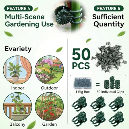 Plant Clips 50 Pcs, Orchid Support Clips, Flower Vine Garden Clips for Climbing Plants