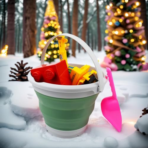 SAMMART 5.5L (1.4 Gallon) Collapsible Plastic Bucket - Foldable Round Tub - Portable Fishing Water Pail - Space Saving Outdoor Waterpot. (Grey/Dark Sea Green, 1) - color: Grey/Dark Sea Green