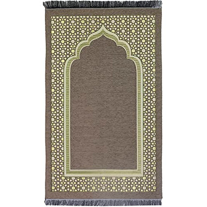 Modefa Turkish Islamic Prayer Mat - Thin Woven Chenille Sajjadah - Intricate Praying Rug Ramadan Eid Gift - Traditional Muslim Janamaz Sajada for Men Women - Geometric Selcuk Star (Beige) - color: Beige