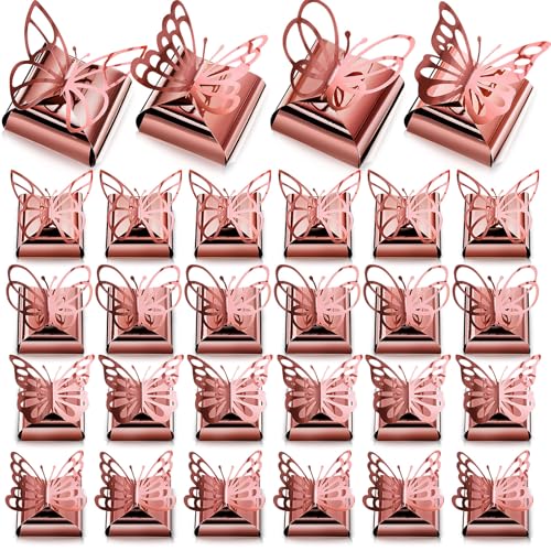 Maitys 50 Pcs Butterfly Wedding Favor Boxes 2.5x2.5 Laser Cut,Rose Gold - color: Rose Gold