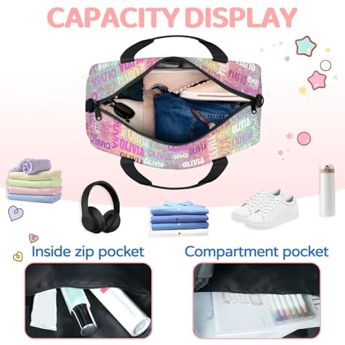 Personalized Gym Dance Ballet Bag Small, Colorful Rainbow Glitter | Custom Name Sport Weekender Carry On Travel Duffel Bags - color: Pink Blue Colorful
