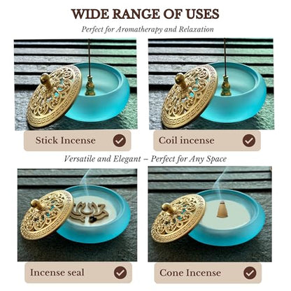 Powder Incense Burner Kit with Brass Censer, Incense Ash Tools and Mold Press Set, Complete Gift Box for Meditation, Yoga and Home Relaxation - color: Sapphire Blue