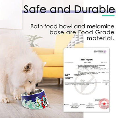 Super Design Mess Free 15° Slanted Bowl for Dogs and Cats, Tilted Angle Bulldog Bowl Pet Feeder, Non-Skid & Non-Spill, Easier to Reach Food - color: Drama Blue Pattern, size: S/0.5 Cup