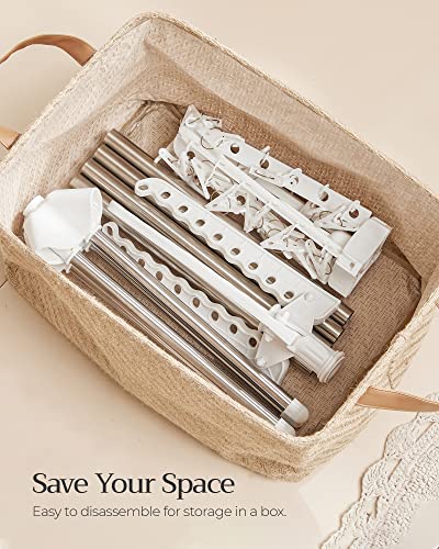 SONGMICS 2단 의류 건조대, 182.9cm(72인치) 접이식 세탁 건조대, 행거용 회전 가능한 팔 3개, 클립 24개, 스테인리스 스틸, 옷 27피스용, 화이트 및 실버 ULLR512W01 - color: 화이트 + 실버, style: 2단 클립
