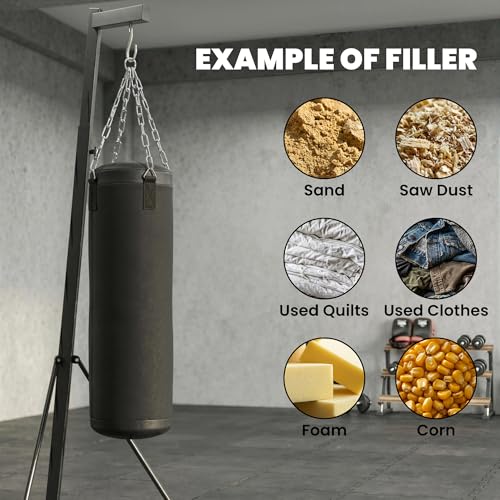 Soozier Punching Bag with Stand for Adults, 72.8"-90.9" Height Adjustable Freestanding Boxing Stand with Canvas Sandbag, Stable Triangular Base and 1" Weight Plate Storage for Home Gym MMA - color: Black