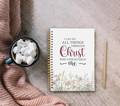Watercolor Flower Christian Notebook Journal, Christian Gifts for Women Faith, I Can Do All Things Bible Journal Notebooks for Note Taking, Faith Based Gifts, Spiral Notebook 5.5x8.3 Inch - color: 19-Christian-notebook