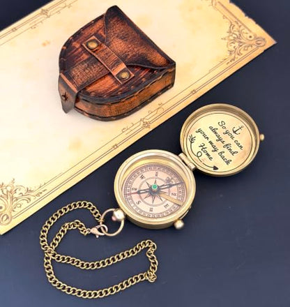 Brass Compass - So You can Always find Your Way Back Home - Engraved Compass - Personalized Compass - Anniversary Mens Gift - Graduation Gift - Gift for Boys/Mens