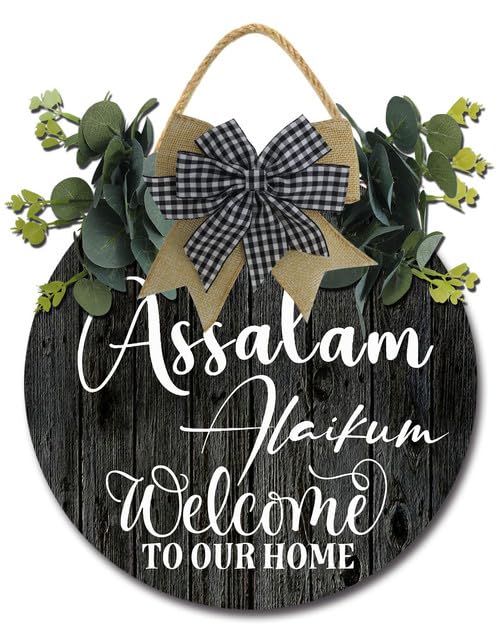 Islamic Wall Decor Assalamu Alaikum Welcome To Home Sign 11inch Rustic Wooden Front Door Wreaths Hanger for Indoor Outdoor Farmhouse Home Porch Window Decor - color: LW3, size: 11x11inch