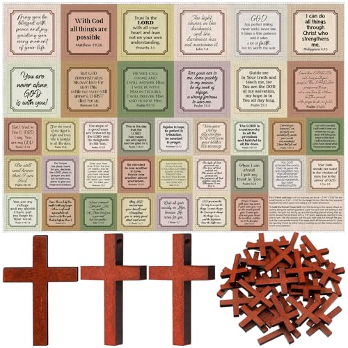 38 Sets Pocket Prayer Quilt Kits with Wooden Crosses, Mini Prayer Cloth Squares for Sunday School Rewards, Church Giveaways, Baptism Favors, Women Bible Study Religious Gifts(Retro2,Brown) - color: Brown, style: Retro2