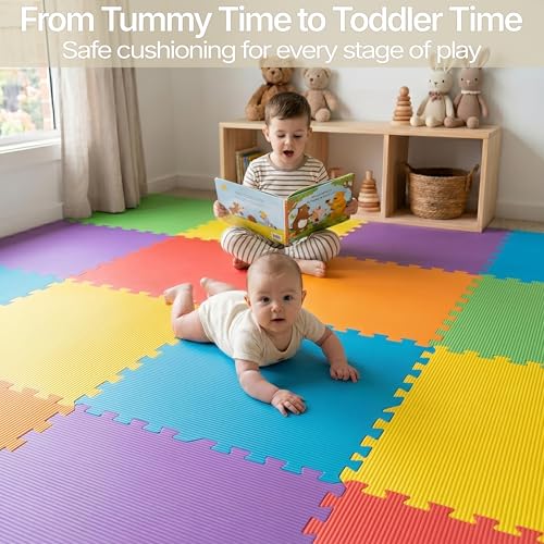FlooringInc Baby Play Mat for Floor, Extra Large 2'x2' Foam Floor Tiles for Kids, Soft Interlocking Puzzle Mat, 1/2 Inch Thick, Non-Toxic EVA (Rainbow, 48 Tile Pack, 192 Sq Ft) - size: 48 Tile Pack