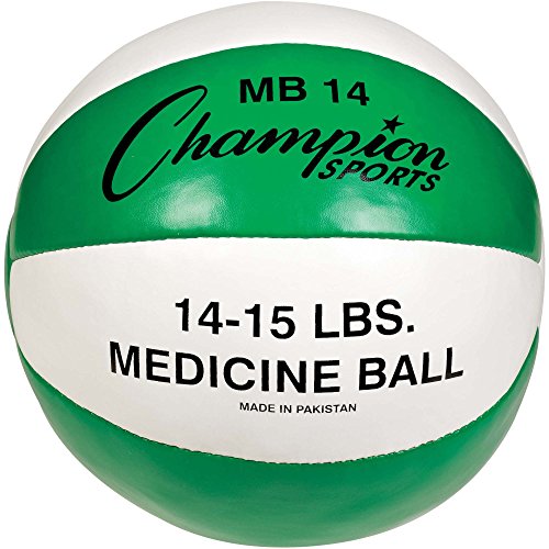 Champion Sports Leather Medicine Balls – Durable Weighted Balls for Strength, Core & Conditioning Training - style: Green (14-15 lbs)