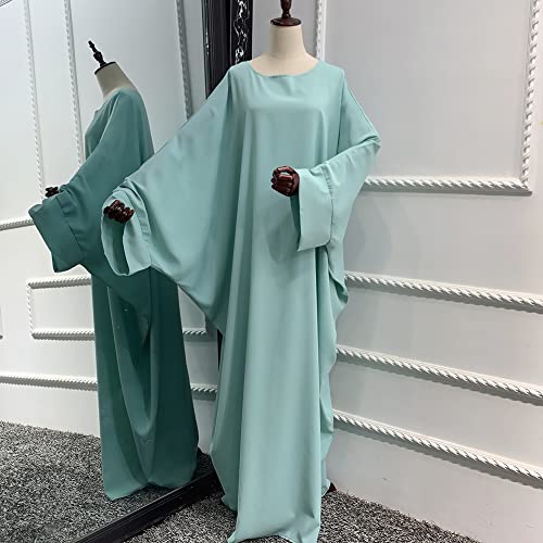 Muslim Dress for Women Pakistani Kaftan Abaya Robe + Hijab Arabic Islamic Prayer Clothes Dubai Outfits - color: Light Green Set