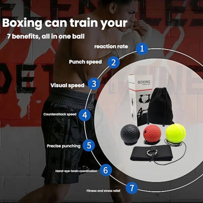 Boxing Reflex Ball for Adults and Kids,Boxing Training Ball for Hand-Eye Coordination, Punching Speed, Fight Skill,Reaction,3 Levels Boxing Ball with 2 Adjustable Headbands
