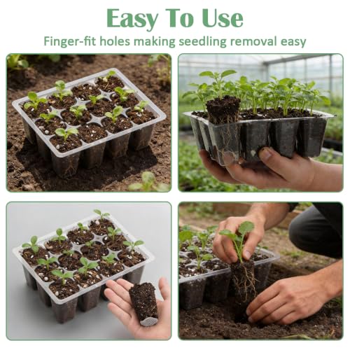 RooTrimmer 40 Pack Reusable 12-Cell Clear Seed Starter Trays - Extra Large Drainage Holes, Easy to Repotted, Clear Transparent Tray for Root Observation, Seed Starting, Fits 1020 Flats and TD377 Trays - color: Clear, size: 12 Cells-40P