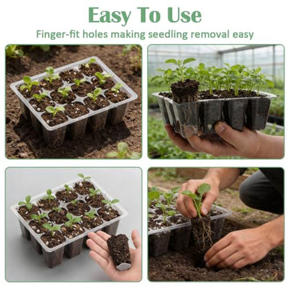 RooTrimmer 40 Pack Reusable 12-Cell Clear Seed Starter Trays - Extra Large Drainage Holes, Easy to Repotted, Clear Transparent Tray for Root Observation, Seed Starting, Fits 1020 Flats and TD377 Trays - color: Clear, size: 12 Cells-40P