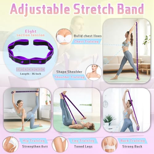 5 Pcs Resistance Bands Set, Foot Pedal Resistance Band with Handles, Workout Elastic Exercise Bands for Ab, Waist, Arm, Leg, Women Fitness Stretch Bands for Pilates, Yoga at Home, Gym - color: Purple