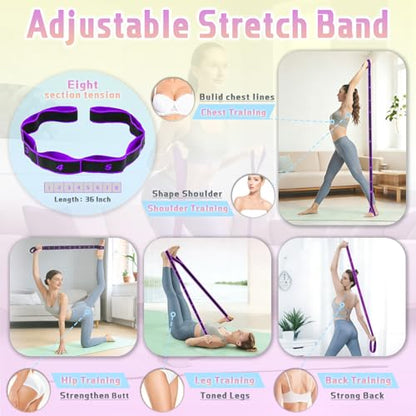 5 Pcs Resistance Bands Set, Foot Pedal Resistance Band with Handles, Workout Elastic Exercise Bands for Ab, Waist, Arm, Leg, Women Fitness Stretch Bands for Pilates, Yoga at Home, Gym - color: Purple