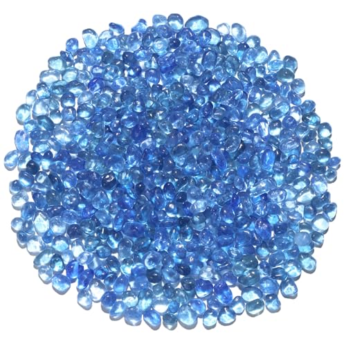 QYGL Light Blue Clear Glass Pebbles, 0.55 lb Sea Glass Stones for Vase Fillers | Tumbled Transparent Glass Gemstones for Fish Tank Gravel, Aquarium Rocks, DIY Crafts, Plant Pots, Wedding & Home Decor - color: Light Blue