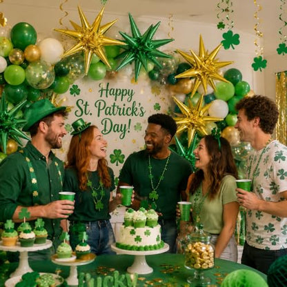 Green Gold Star Balloons, 6PCS 22 Inch Foil Explosion Star Balloons - color: Green Gold