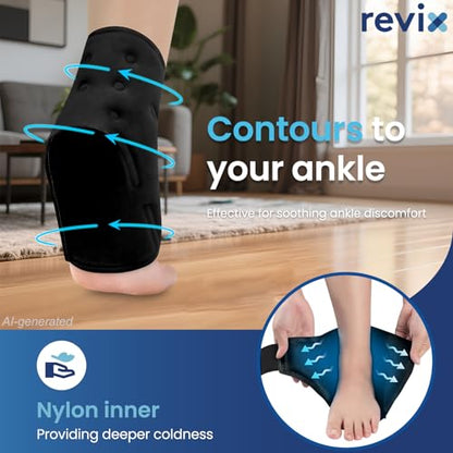 REVIX Foot Ice Pack Wrap for Plantar Fasciitis & Foot Pain Relief, Black | Ankle Ice Wrap, Adjustable One-Size Fit, Flexible Gel for Achilles Tendonitis, Sprained Ankle, Sport Recovery and Swelling - style: Black-1 Pack