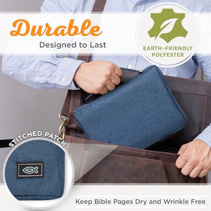 Christian Art Gifts Men/Women's Bible Cover Jesus Fish, Blue Canvas, Small - color: Blue/Jesus Fish, size: Small