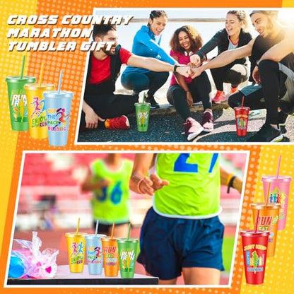 Chuangdi 12 Pcs Cross Country Party Plastic Cups for Marathon Runners, 24 oz Reusable Running Tumblers Bulk Gift for Track and Field Team Accessories Cross Country Party Favors Supplies Decors - style: Cross Country