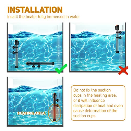 Orlushy Submersible Aquarium Heater, Adjustable Fish Tahk Heater with Free Thermometer Suitable for Marine Saltwater and Freshwater - size: C100