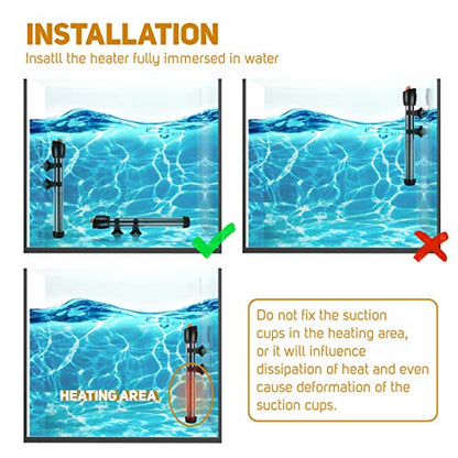 Orlushy Submersible Aquarium Heater, Adjustable Fish Tahk Heater with Free Thermometer Suitable for Marine Saltwater and Freshwater - size: C100