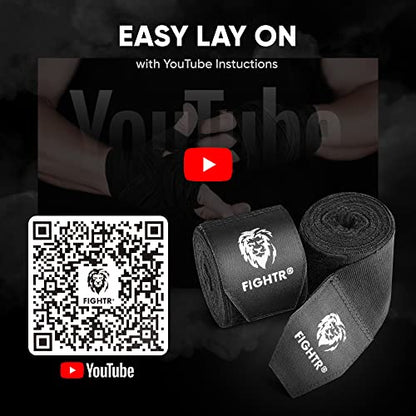 FIGHTR® Boxing Handwraps 160 inches semi-Elastic Hand Wraps with Thumb Loop for Boxing, MMA, Muay Thai & Martial Arts - color: Black, size: pair of 160"