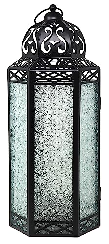 Vela Lanterns Decorative Indoor Candle Holder Table Centerpieces - Moroccan Hanging Outdoor Patio & Porch Home Decor, Turkish Floor Lamp for Wedding, Ramadan (Extra Large 16", Clear Glass) - color: Black/Clear, size: Extra Large