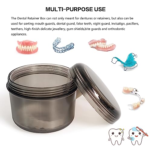 Uouovo Upgraded Large Denture Bath Box Cup No-Leak Denture case Retainer Cleaning Box Complete Clean Care for Dentures Clear Braces Mouth Guard Night Guard & Retainers (transparent grey) - color: transparent grey