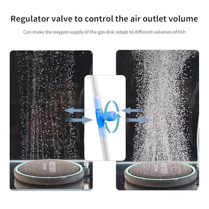 5.2" Air Stone for Aquarium, Quiet Nano Bubble Diffuser | 5.2" for large tanks & hydroponics. Ultra-fine quiet bubbles. High O₂, reduces CO₂. Control valve. Complete kit - size: 5.2 inch