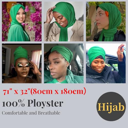 Harewom Muslim Hijab for Women Soft Stretch Headscarf Large Plain Turban Wrap Shawl Head Wrap for Everyday Wear - color: Bright Green Hijab Headscarf